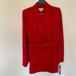 Tahari Arthur S. Levine Double-Breasted Two Piece Red Belted Wrap Skirt Suit